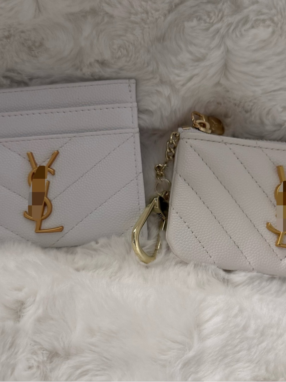 White Quilted Chevron Card Holder & Key Pouch with Gold Hardware